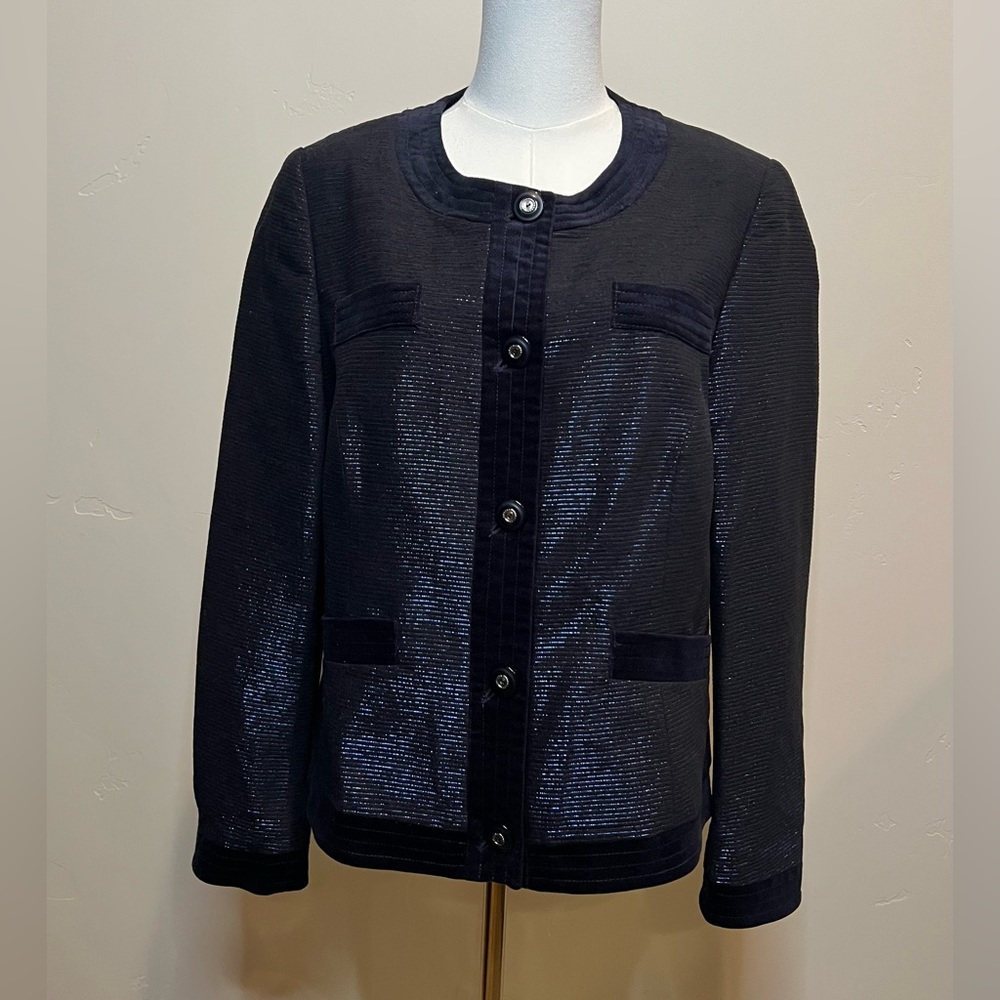 Chic Black Velvet Navy Shimmer Blazer